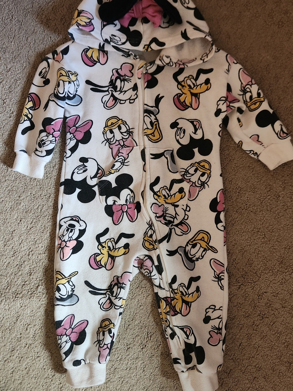 Disney White Hooded One-Piece with Pink & Yellow Character Print